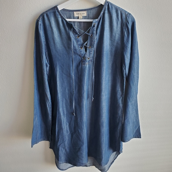 Cloth & Stone Chambray Lace-Up Tunic Dress - Picture 2 of 6